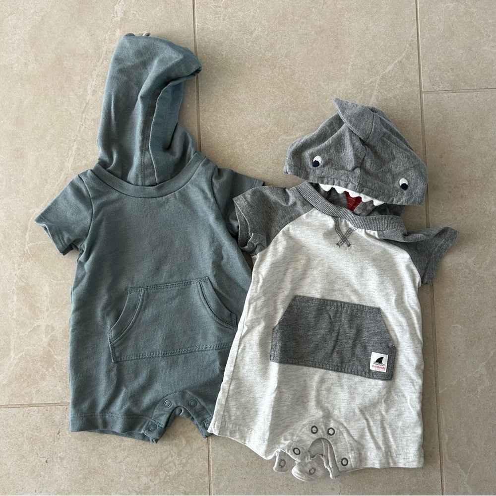 Carter's Shark Hoodie Romper Set - Gray and Teal